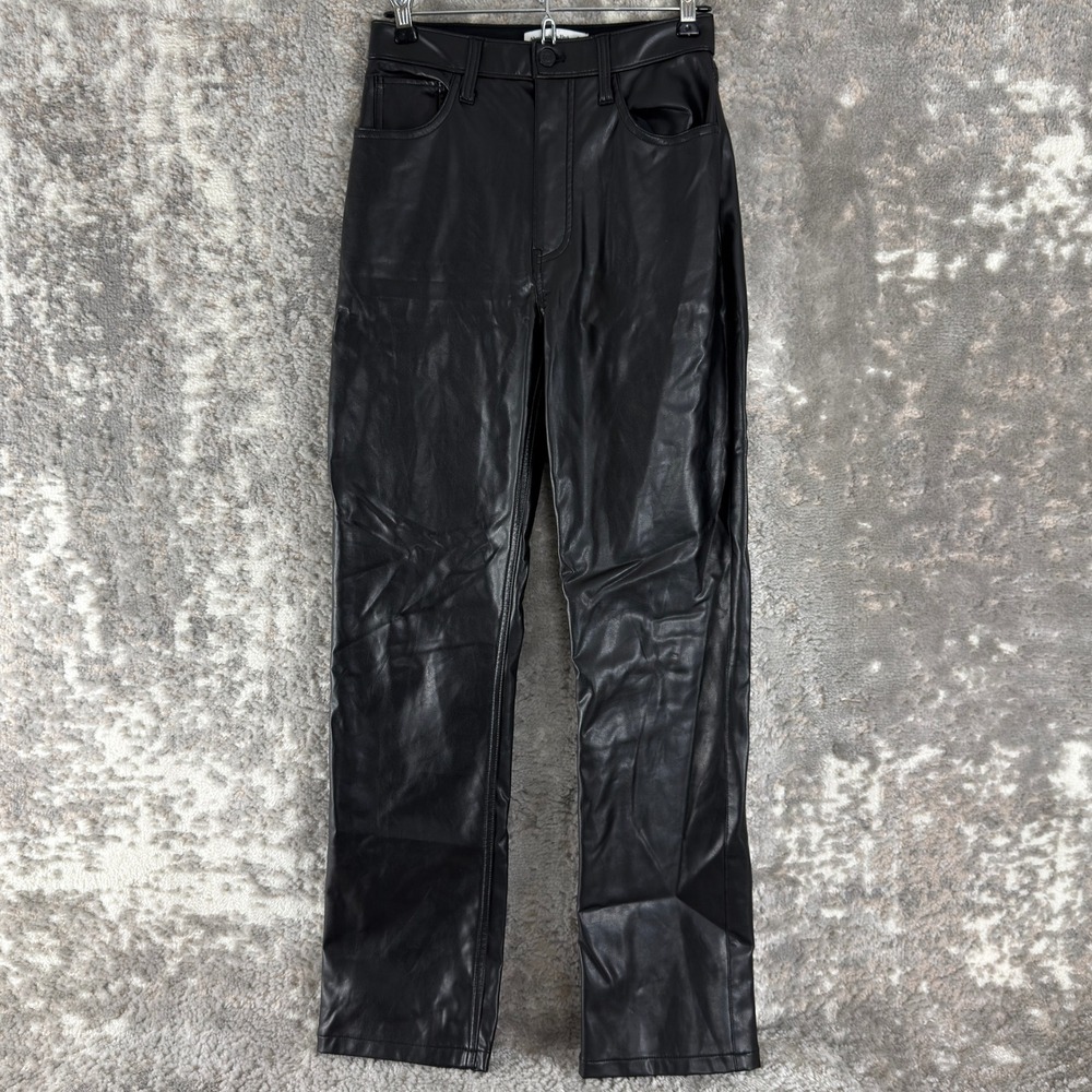 Abercrombie Fitch Sz 26/2 90s Straight Ultra High Rise Vegan Leather Pants Black